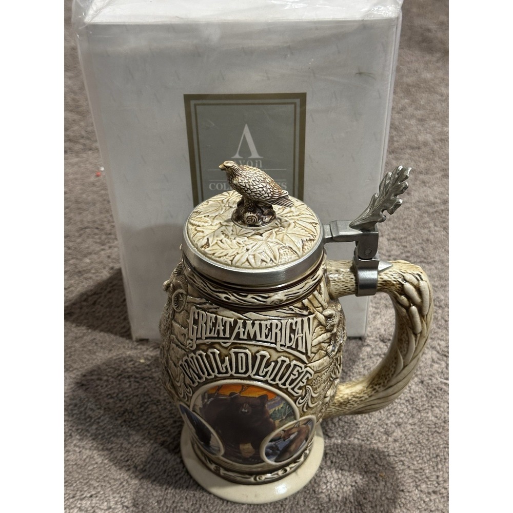Avon "Tribute to American Wildlife" Vintage Lidded Beer Stein 1995 In Orig. Box